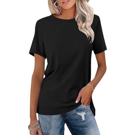 European And American Style Women Round Neck Loose Fashion Casual Short Sleeve