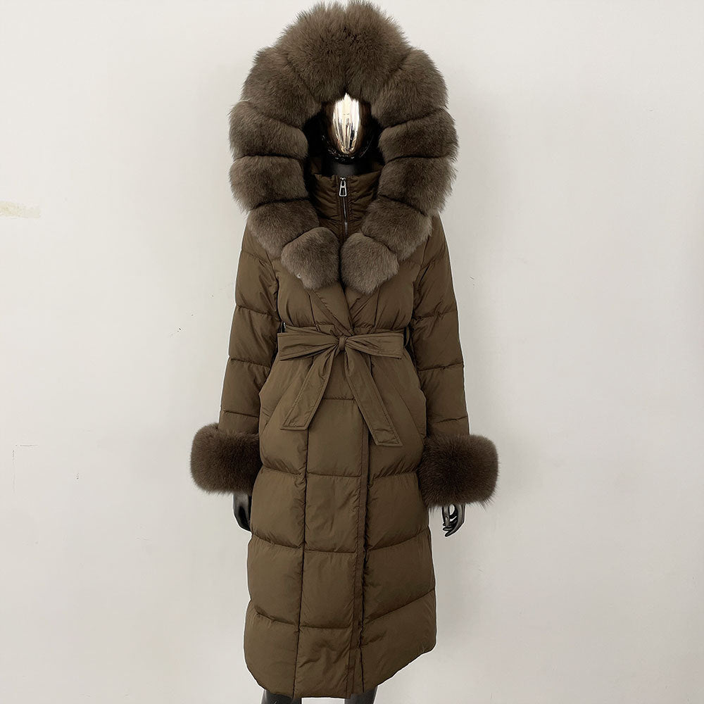 Thickened Long Section White Goose Down Slim Fit Women's Coat