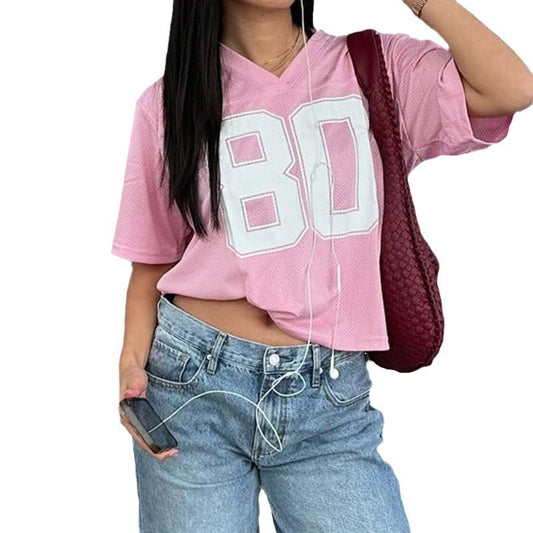 Street Tide Brand Digital Printing Loose V-neck Short Sleeve