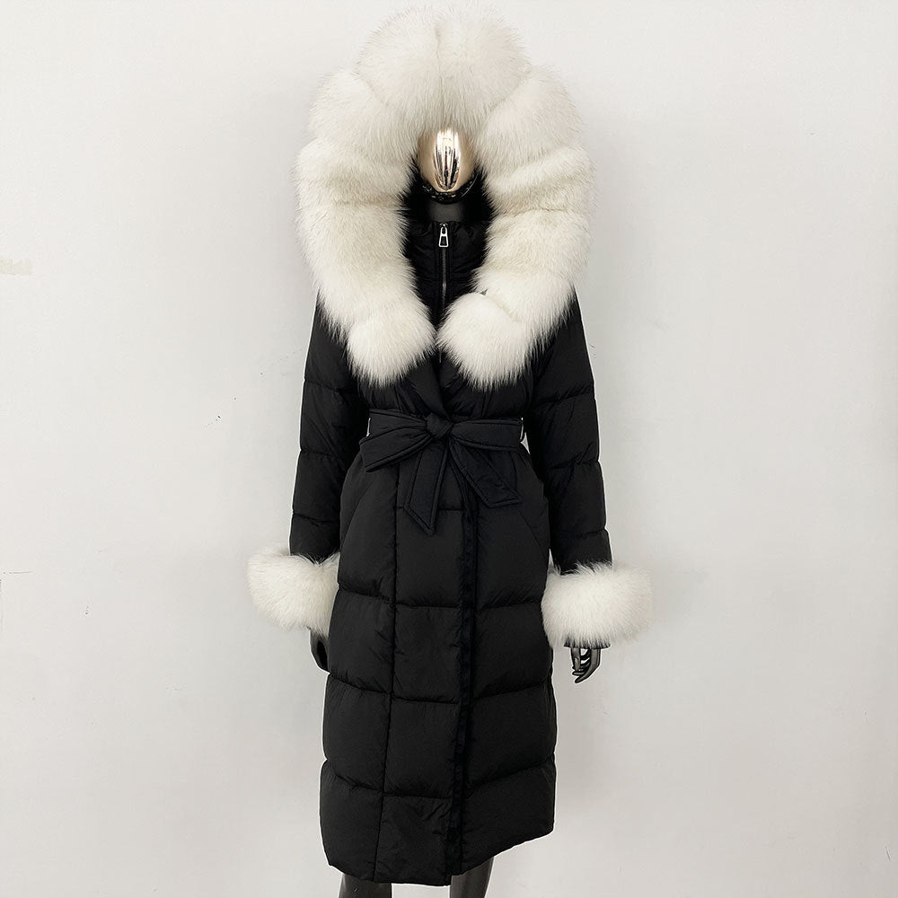 Thickened Long Section White Goose Down Slim Fit Women's Coat