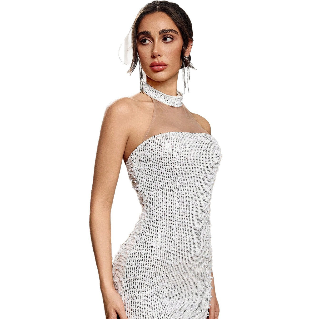 Fashion Solid Color Sexy Hollow-out Lace Evening Dress