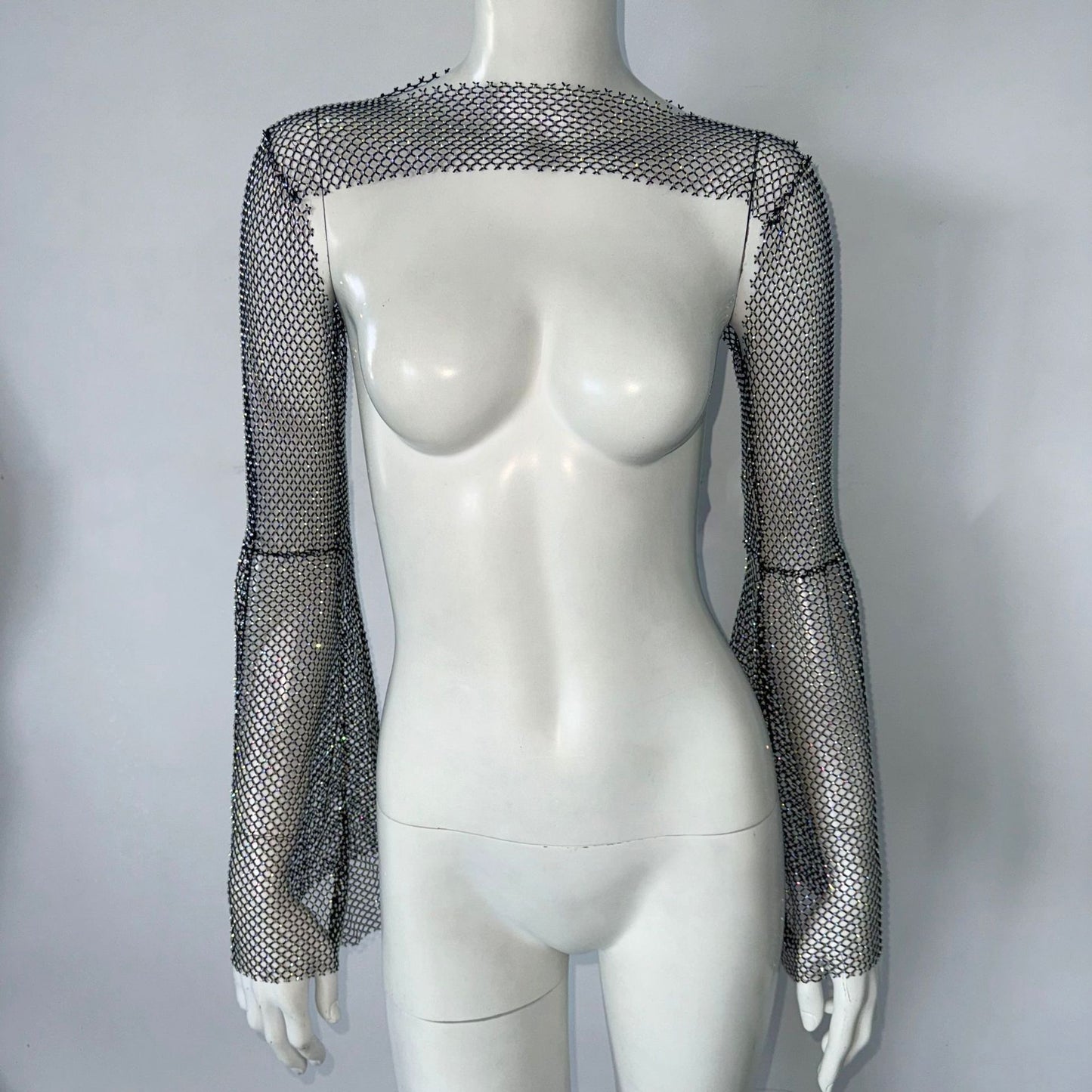 Top Stretch Rhinestone Fishnet Blouse Sling