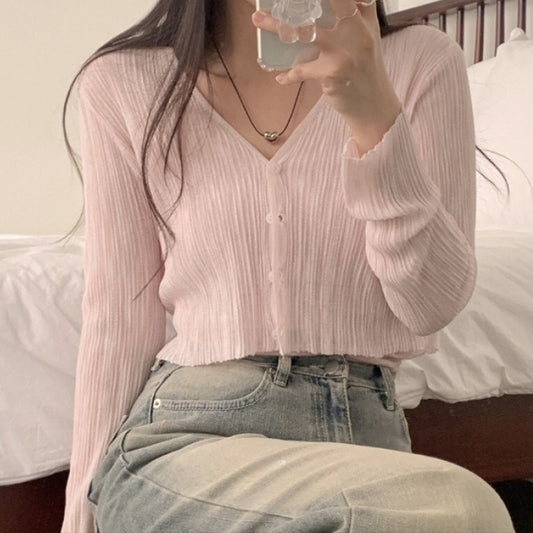 Solid Color Long Sleeve Buckle Sun Protection Cardigan Sweater