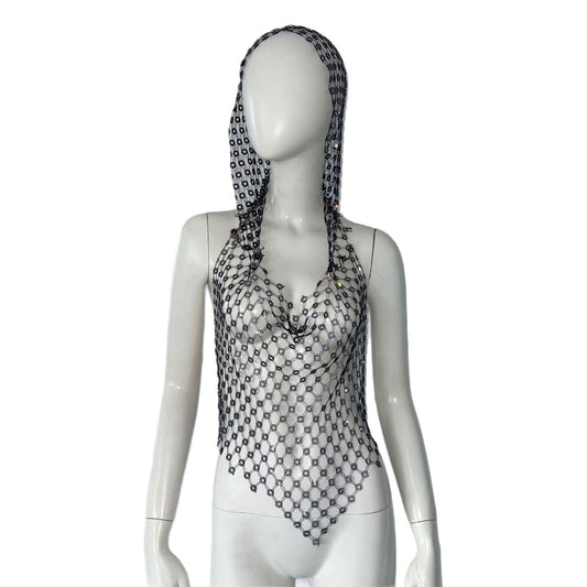 Hollow Top Fishnet Rhinestone Camisole