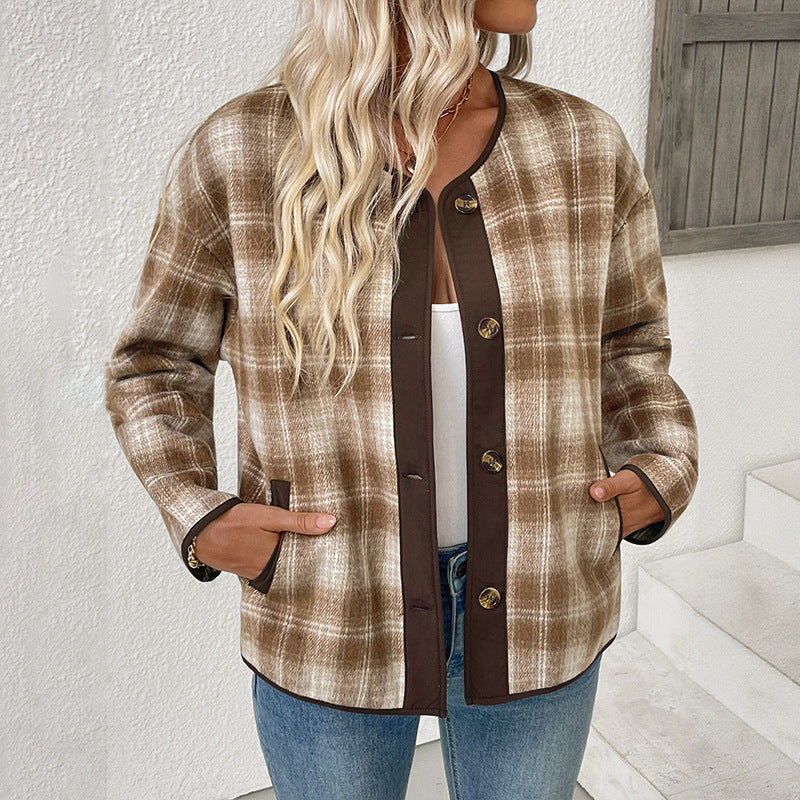 Women's Plaid Jacket Casual Plaid Cardigan