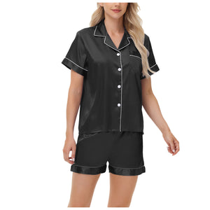 Ice Silk Women's Short Sleeve Satin Plus Size Pajamas