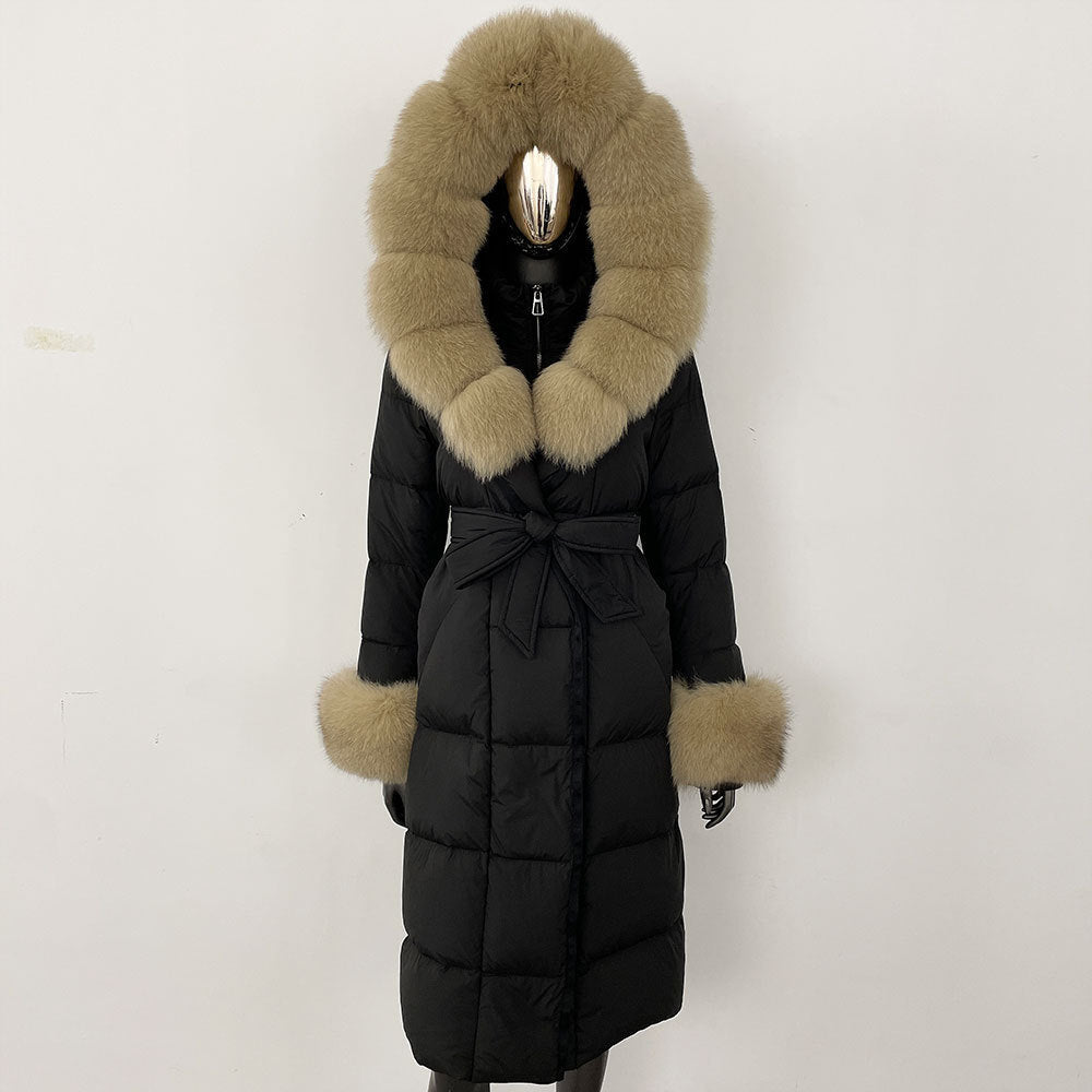 Thickened Long Section White Goose Down Slim Fit Women's Coat