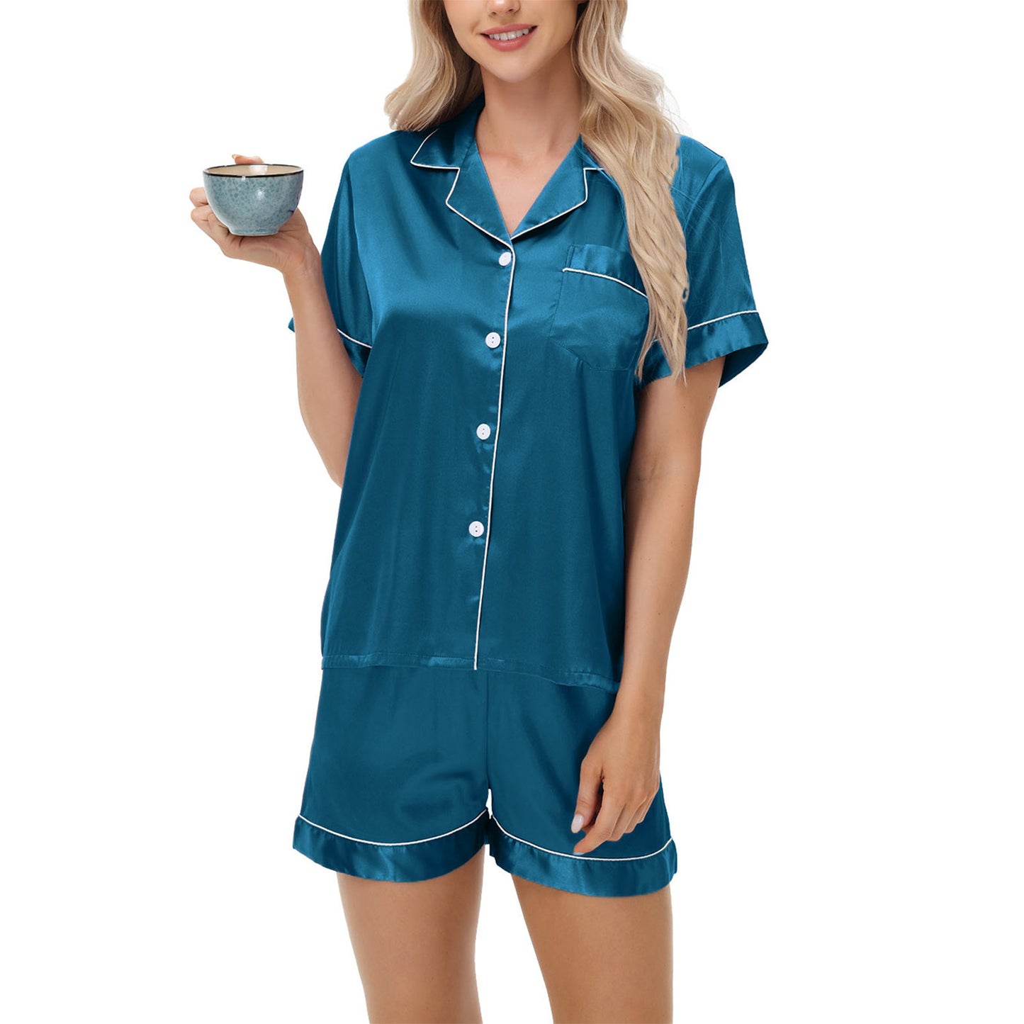 Ice Silk Women's Short Sleeve Satin Plus Size Pajamas