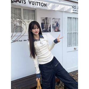 Polo Collar Long Sleeve Design Slim Fit Hot Girl Bottoming Shirt