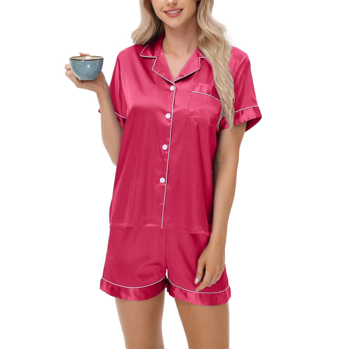 Ice Silk Women's Short Sleeve Satin Plus Size Pajamas