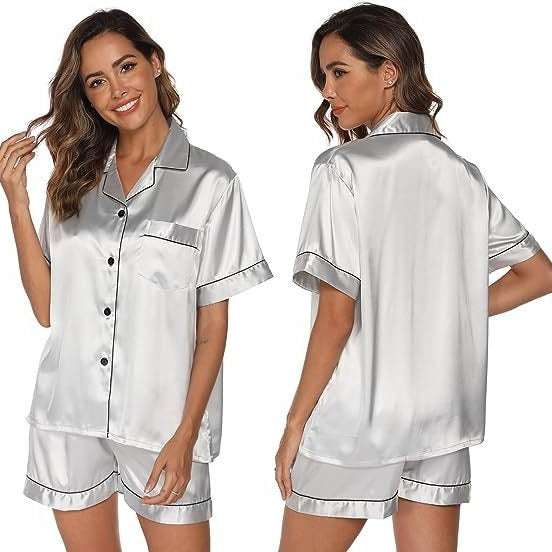 Ice Silk Women's Short Sleeve Satin Plus Size Pajamas