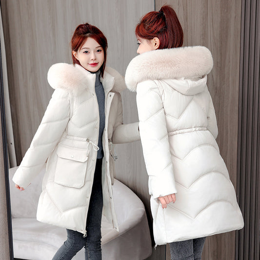 Women's Mid-length Big Fur Collar Hooded Cotton Vest Cotton-padded Jacket