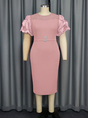 Water Soluble Lace Short Sleeve Satin Stitching Sleeves High Waist Slit Party Dress Skirt