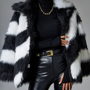 Lapel Contrast Color Minimalist Trendy Fur Coat