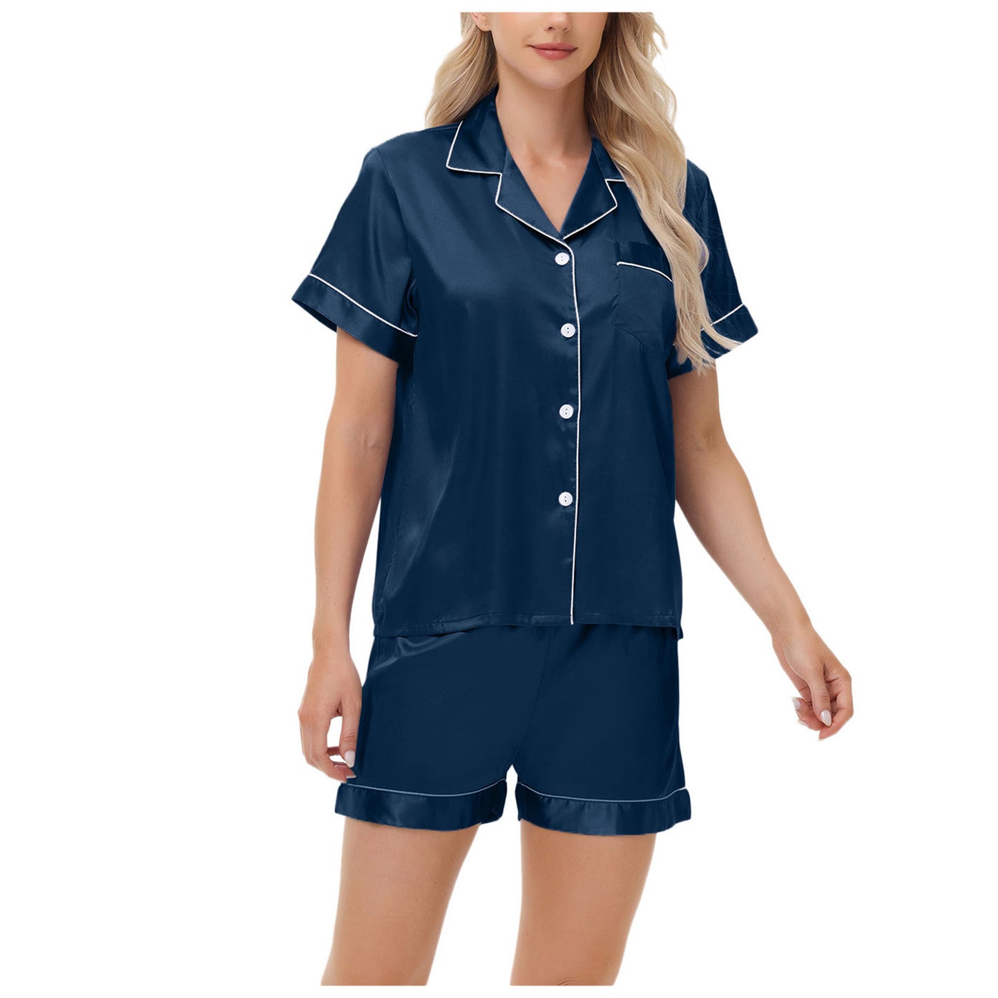 Ice Silk Women's Short Sleeve Satin Plus Size Pajamas