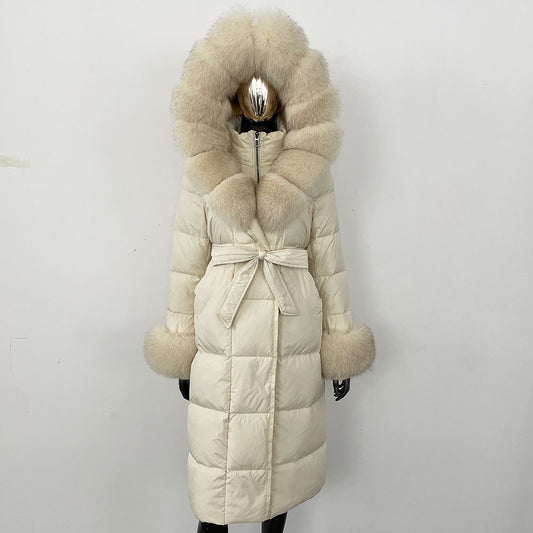 Thickened Long Section White Goose Down Slim Fit Women's Coat