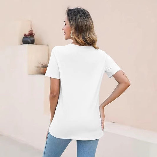 European And American Style Women Round Neck Loose Fashion Casual Short Sleeve