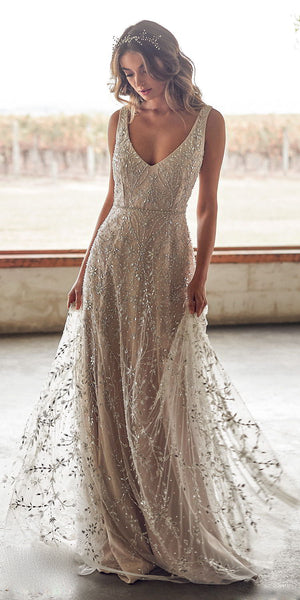 New Dress Bronzing V-neck Long