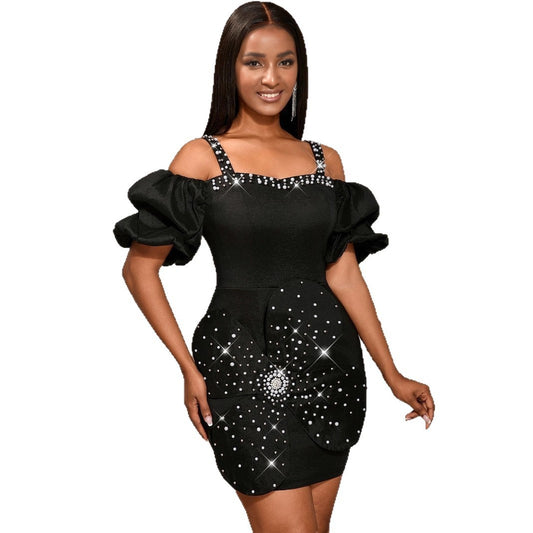 European And American Sexy Sling Puff Sleeve Dress