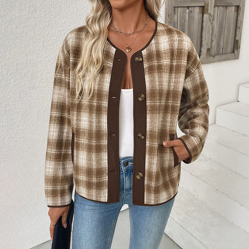 Women's Plaid Jacket Casual Plaid Cardigan