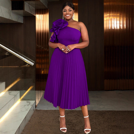 Shoulder Diagonal Collar Pleated Skirt