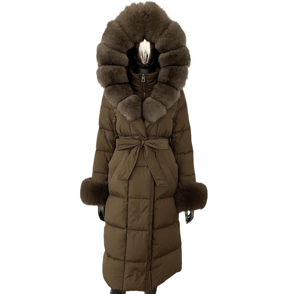 Thickened Long Section White Goose Down Slim Fit Women's Coat