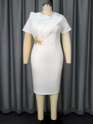Embroidered Short Sleeve Banquet Party High Waist Dress