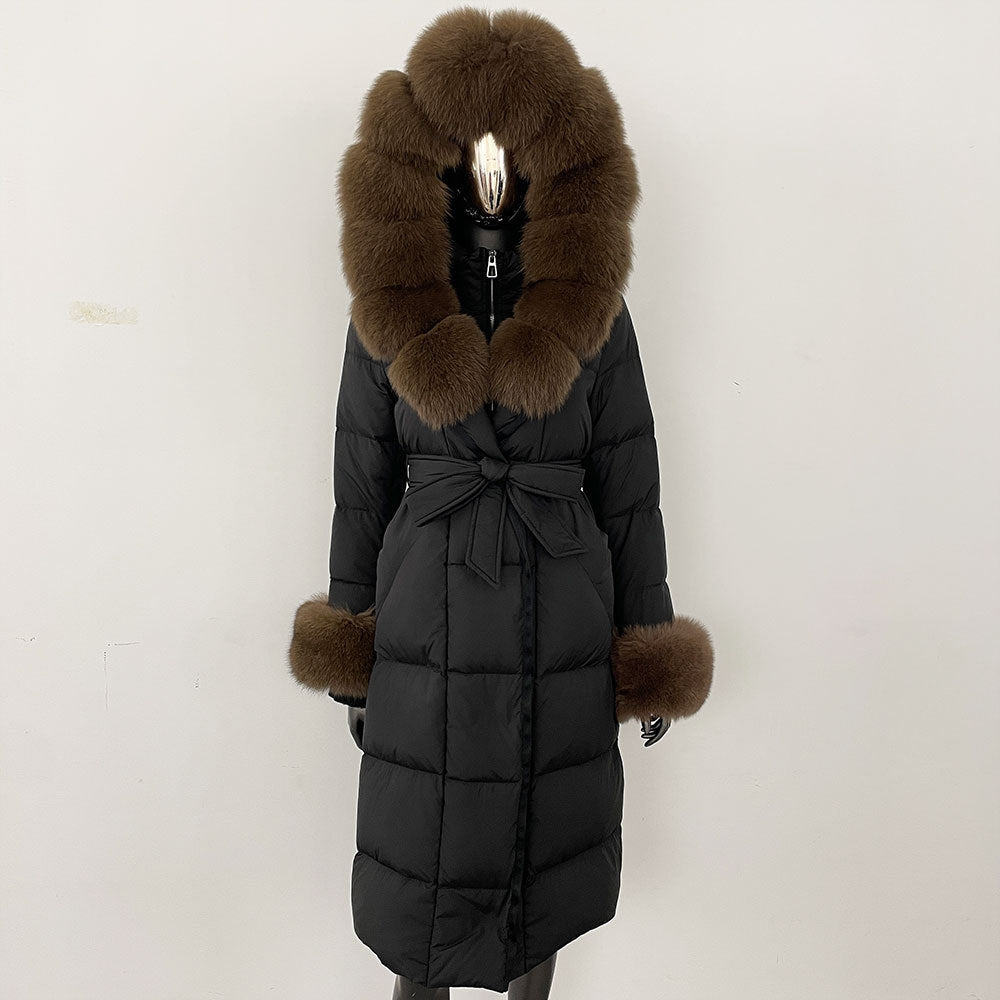 Thickened Long Section White Goose Down Slim Fit Women's Coat