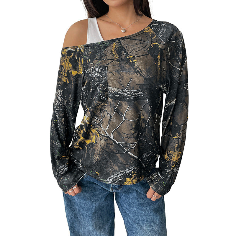 Women's Fake Two-piece Shoulder T-shirt