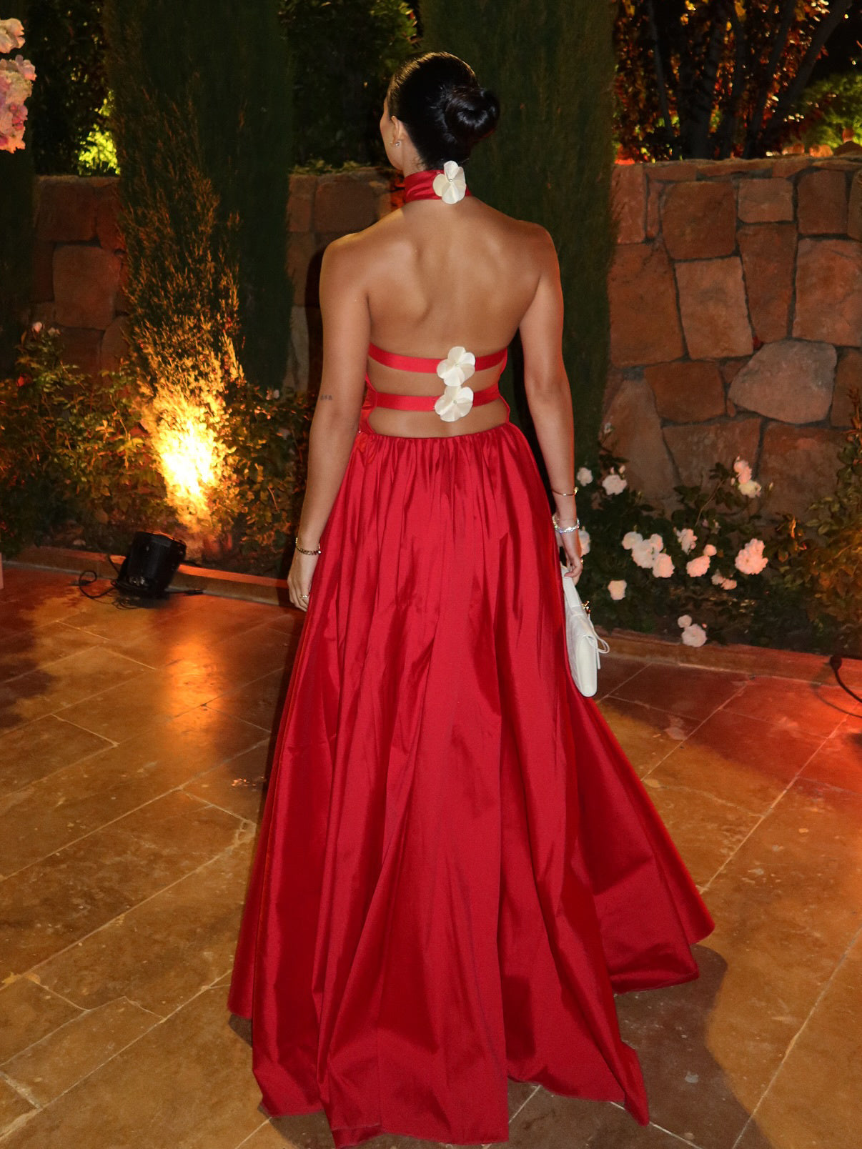 Halter-Neck Keyhole Gown With Flower Accent