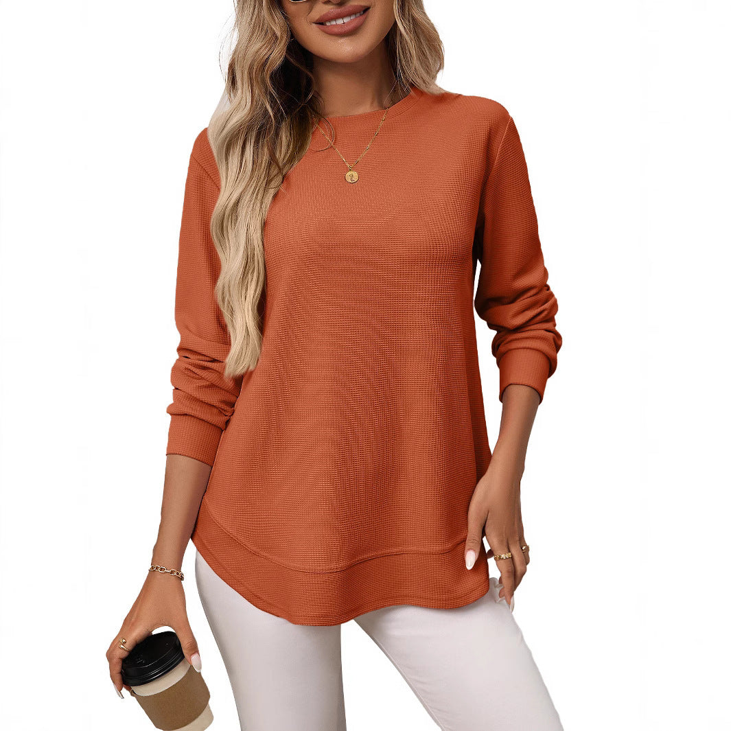 European And American Loose Waffle Casual All-match T-shirt Knitted Long Sleeve