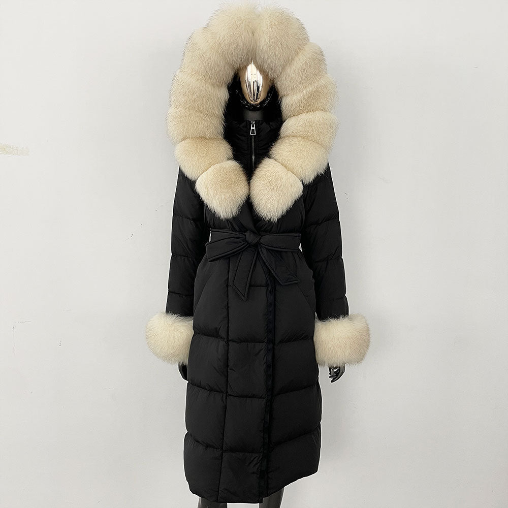 Thickened Long Section White Goose Down Slim Fit Women's Coat