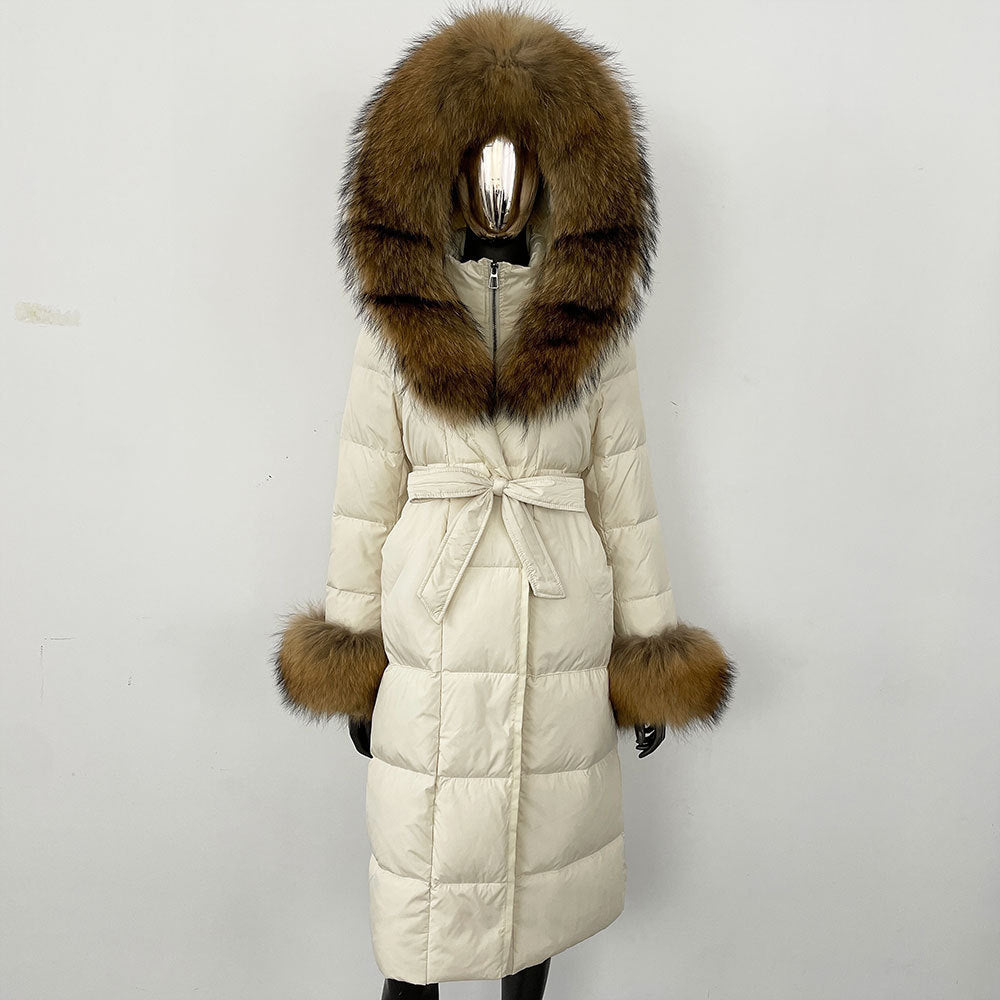 Thickened Long Section White Goose Down Slim Fit Women's Coat