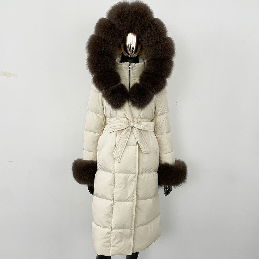 Thickened Long Section White Goose Down Slim Fit Women's Coat
