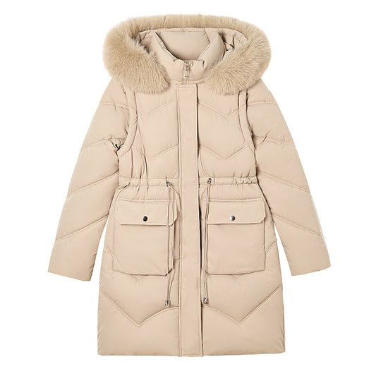 Women's Mid-length Big Fur Collar Hooded Cotton Vest Cotton-padded Jacket