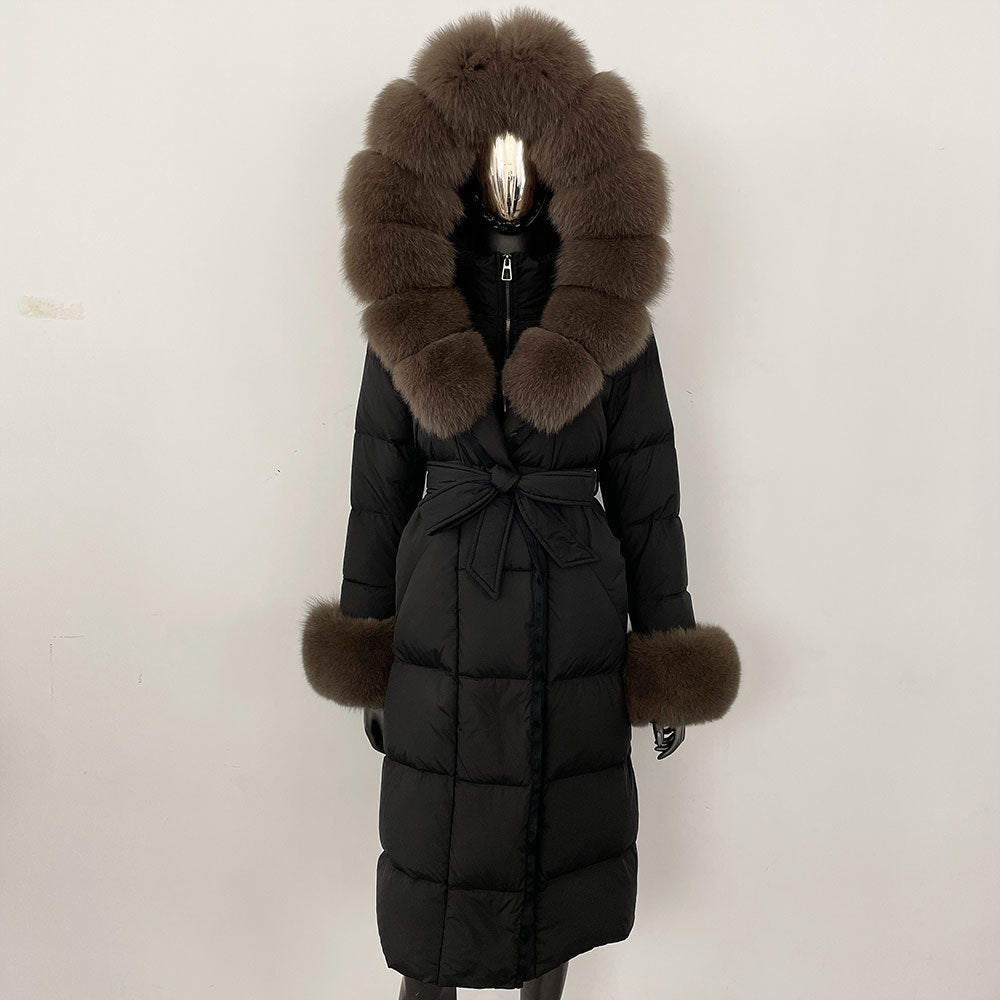 Thickened Long Section White Goose Down Slim Fit Women's Coat