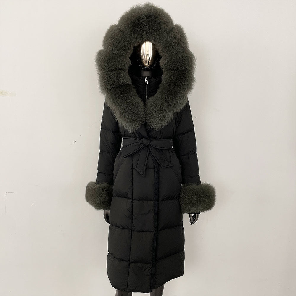 Thickened Long Section White Goose Down Slim Fit Women's Coat