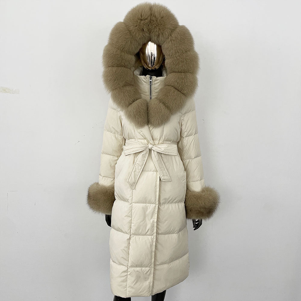 Thickened Long Section White Goose Down Slim Fit Women's Coat