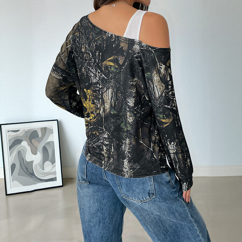 Women's Fake Two-piece Shoulder T-shirt