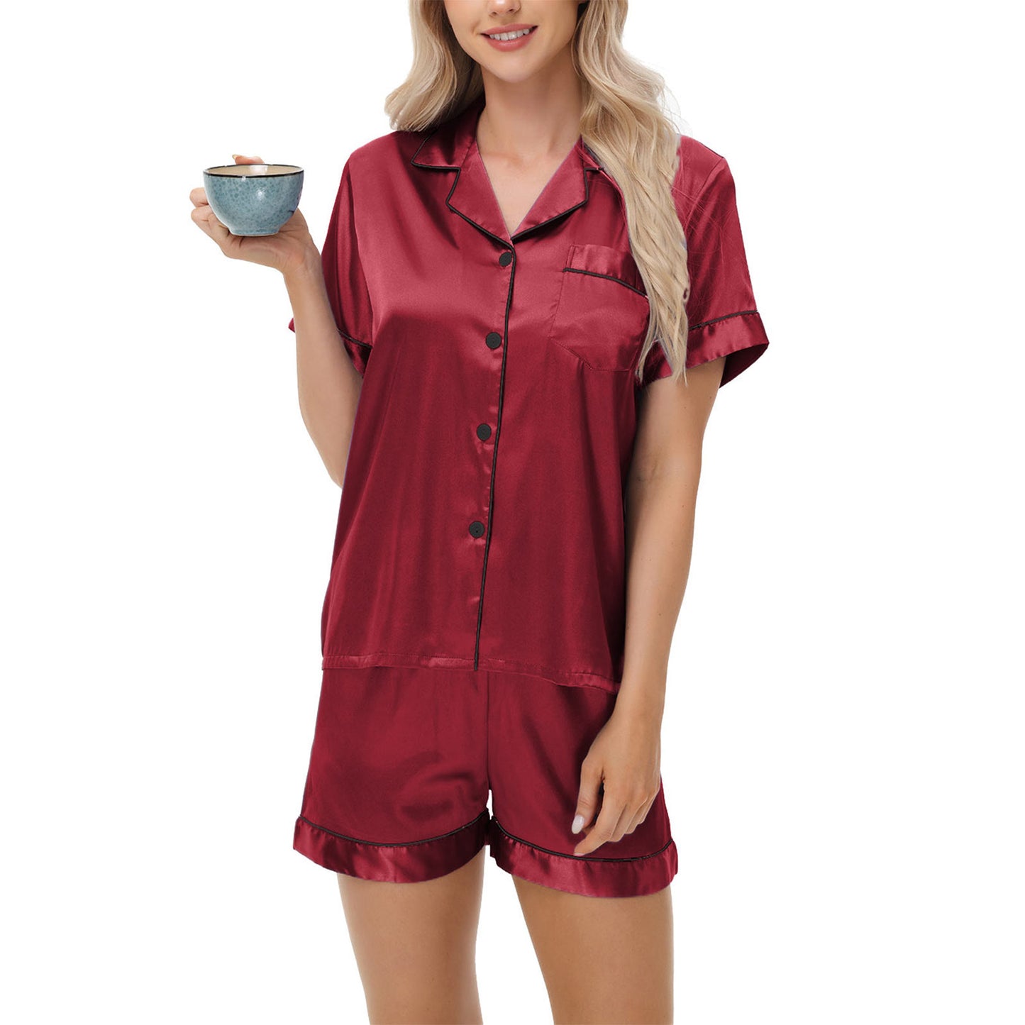 Ice Silk Women's Short Sleeve Satin Plus Size Pajamas