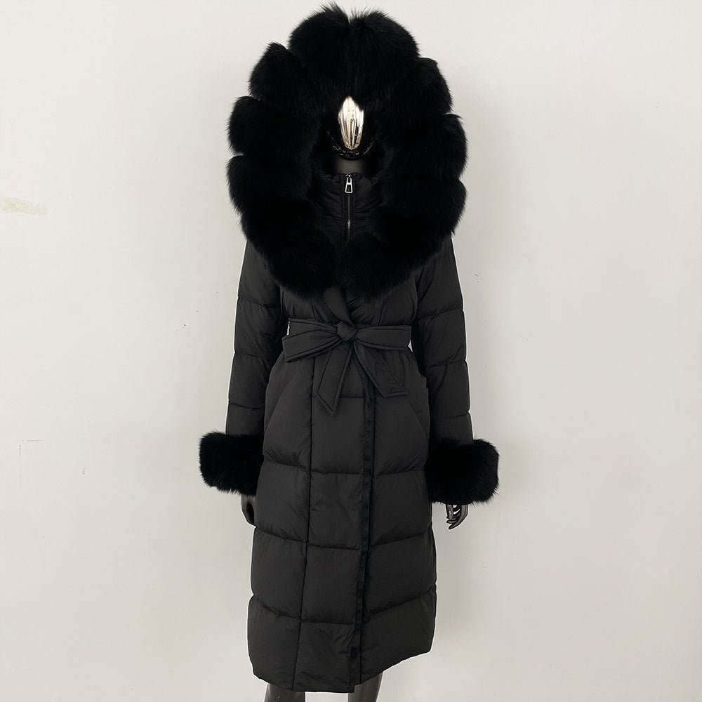 Thickened Long Section White Goose Down Slim Fit Women's Coat