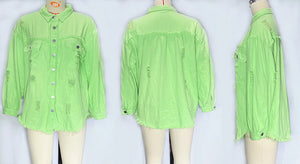 Distressed Denim Jacket Women's Long Sleeve Shirt Casual Lapel Coat With Raw Hem Details