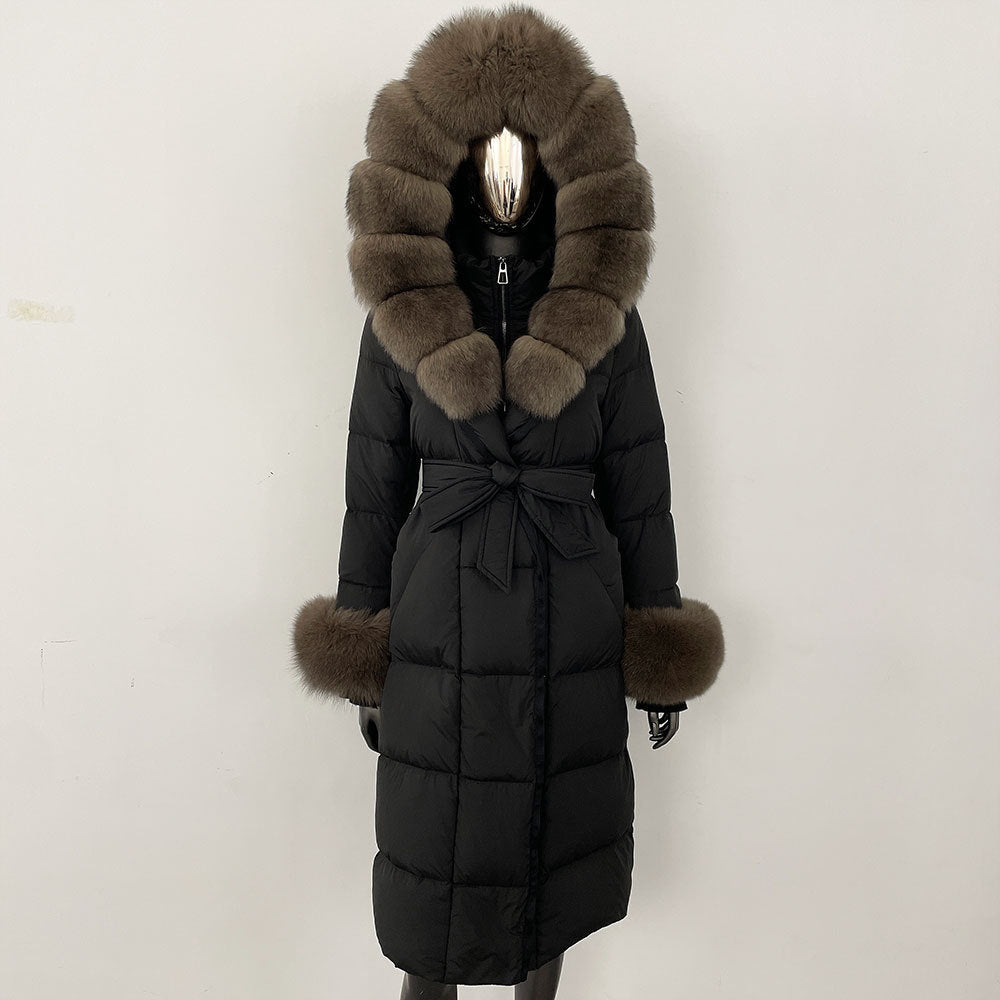 Thickened Long Section White Goose Down Slim Fit Women's Coat