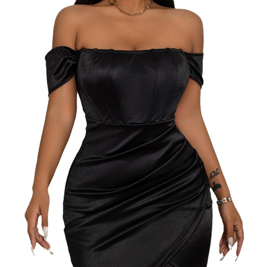 Off-shoulder Collar Spring Women's Mid-length Dress