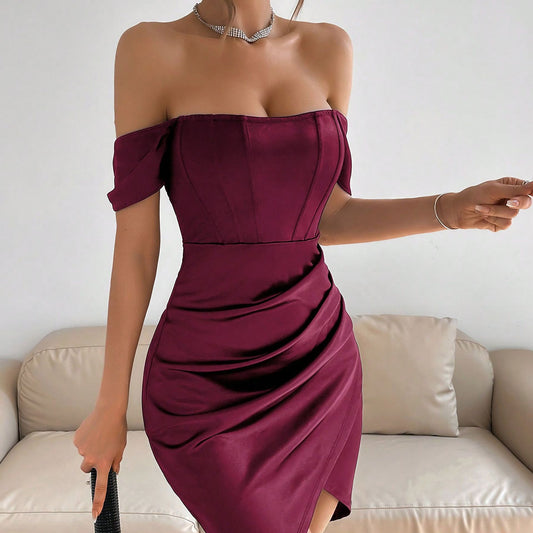 Off-shoulder Collar Spring Women's Mid-length Dress