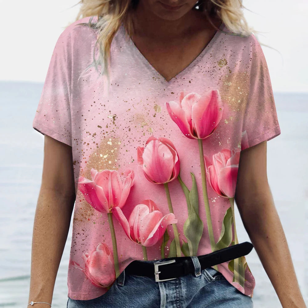 Blossom V-Neck Summer T-Shirt