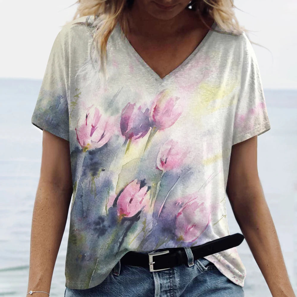 Blossom V-Neck Summer T-Shirt