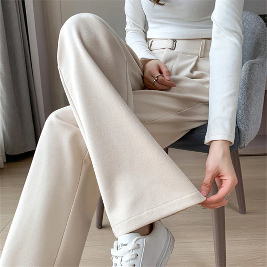 Chic Full-Length Woolen Trousers