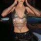 Fishnet Rhinestone Sling Top Two-piece Stitching