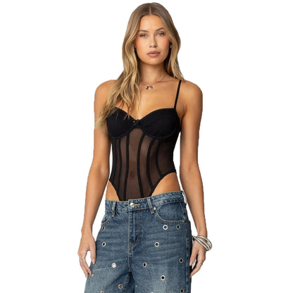 Slimming Mesh Stitching High Waist Hollow-out Hot Girl Jumpsuit